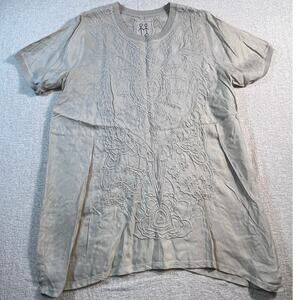 Johnny Was Womens Medium Black Floral Embroidered Short Sleeve Blouse Shirt Boho